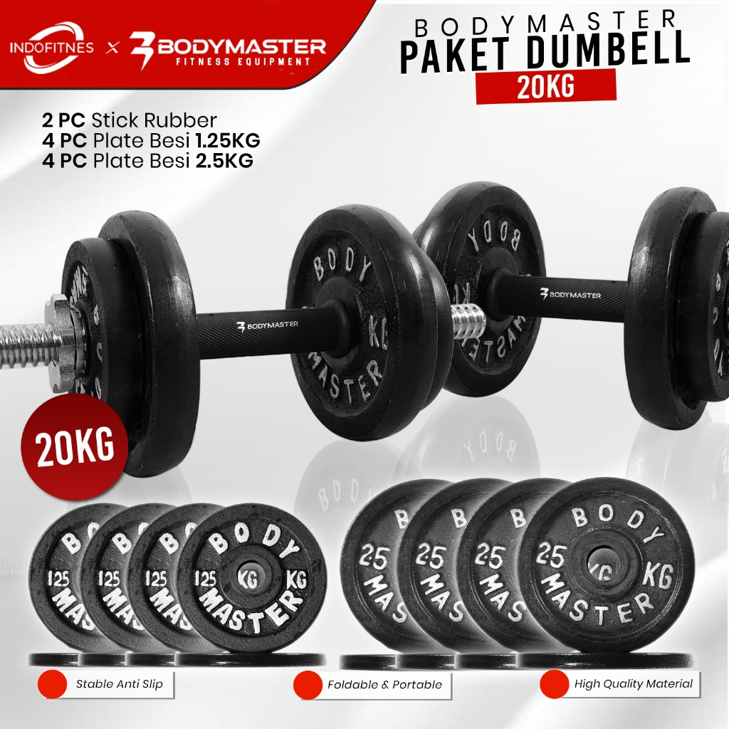 BODYMASTER Paket Dumbell Set Besi 20 KG - Barbel Dumbel 20kg Barbell