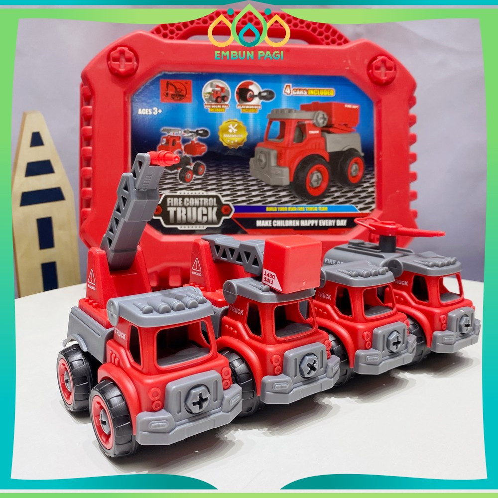 Pretend Play Kids Diy Mobil Truk Rakit Konstruksi Bongkar Pasang / Mainan Mobil Set Anak Pemadam Kebakaran Mobil Tentara Import Embun Pagi M185