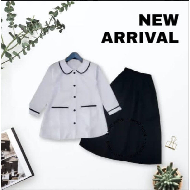 BAJU ANAK HITAM PUTIH STELAN ANAK CEWE BUSANA MUSLIMAH TK/SD 4-12 TAHUN