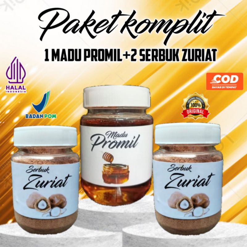 

PROMO PAKET KOMPLIT 2 Botol Serbuk Zuriat + 1 Botol Madu PROMIL 100% ORIGINAL