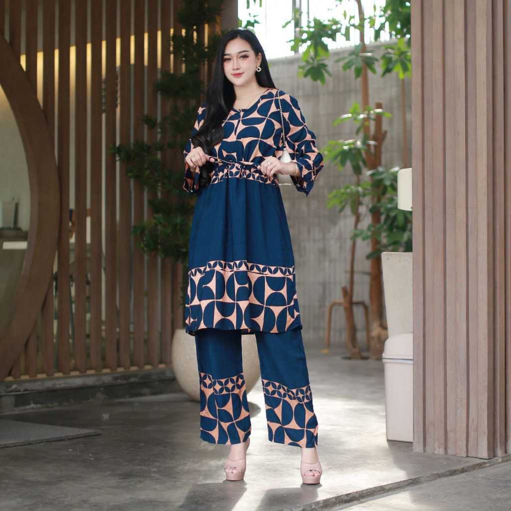 ONE SET WANITA KEKINIAN SETELAN TUNIK BUSUI JUMBO RAYON PREMIUM TALI SERUT BATIK HIJA
