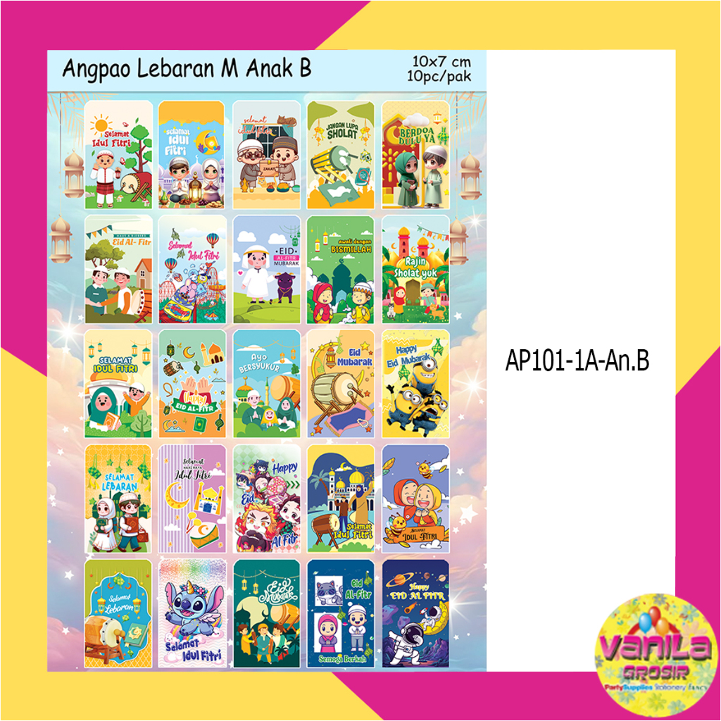 

(1Pak Isi 10Pcs) Amplop Idul Fitri ANAK Uk M, angpao lebaran karakter anak uk M, amplop lebaran karakter idul fitri uk M grosir, amplop lebaran unik, amplop lebaran 2025