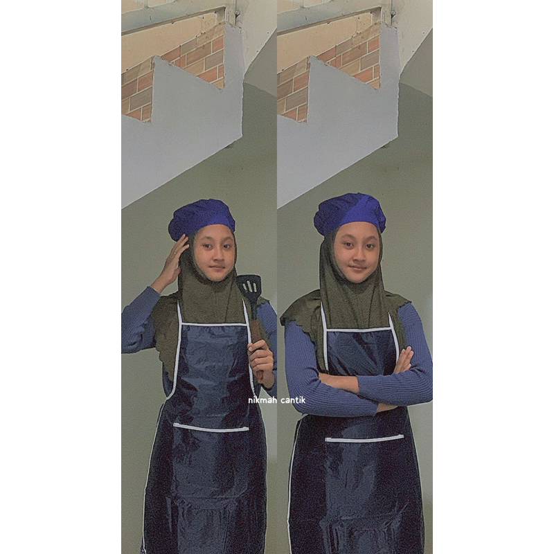 Celemek dan Topi Chef Dewasa Polos Parasut Anti Air (WATERPROOF)