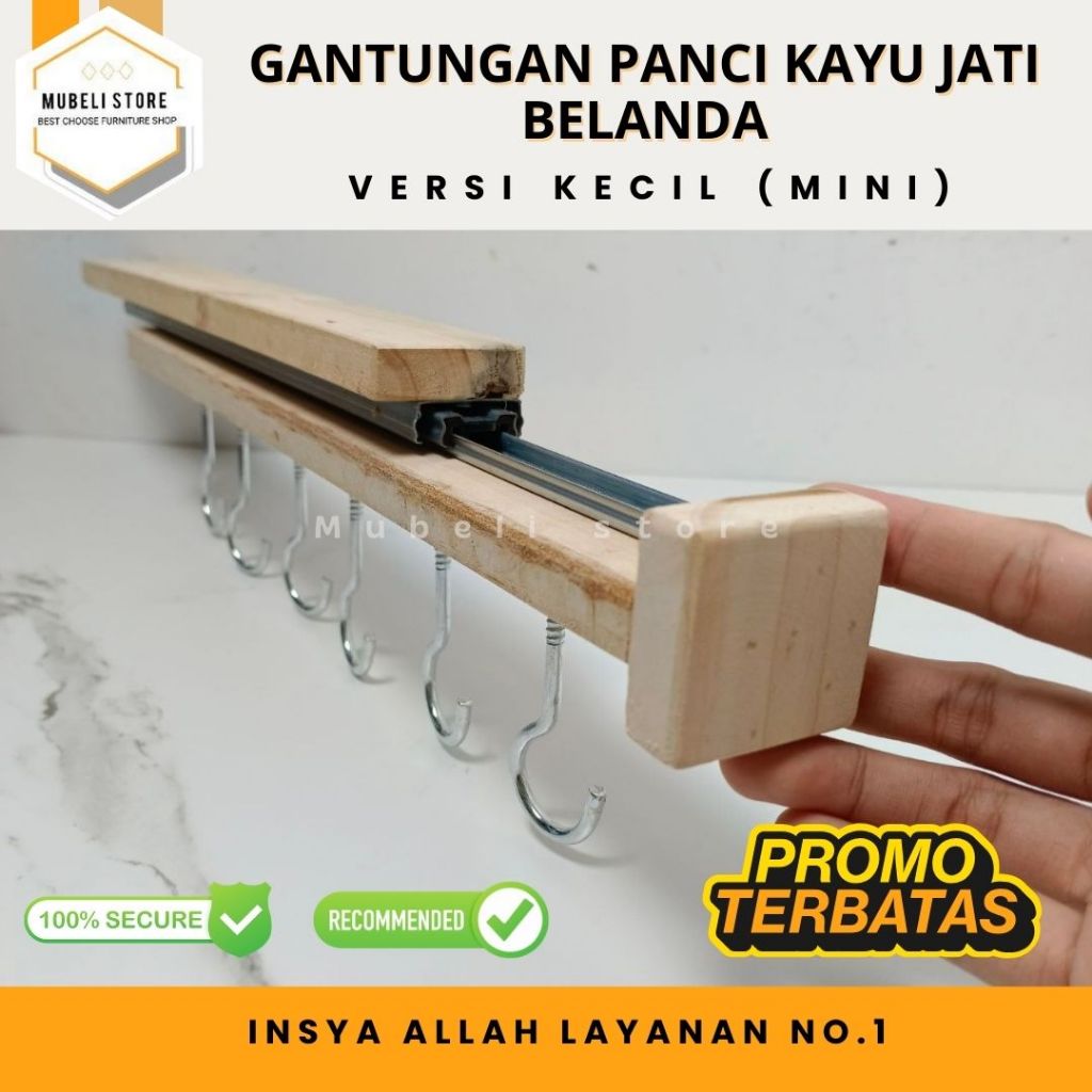 Mubeli Store - Gantungan Kayu Jati Belanda MINI Panci Printilan Dapur Tarik Dorong Panjang Kitchen S