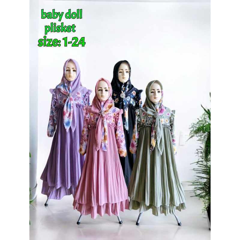gamis plisket motif bunga