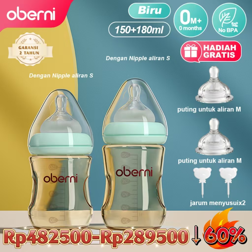 Oberni PPSU bayi menyusui botol anti-jatuh anti-tersedak untuk 0-6 bulan 5oz+6oz baru lahir