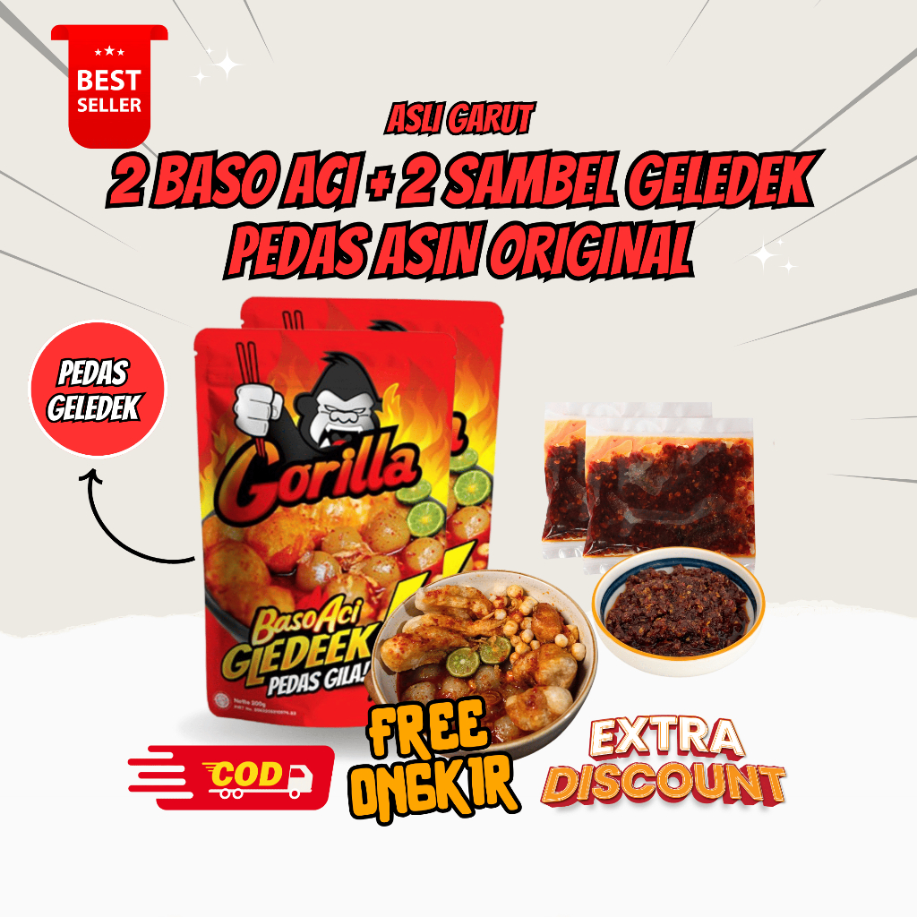 

(BUY 1 GET 1) Beli 2 Pcs Baso Aci Pedas Gledeek, Gratis 2 Pcs Sambel Seblak Gledeek - Gorilla