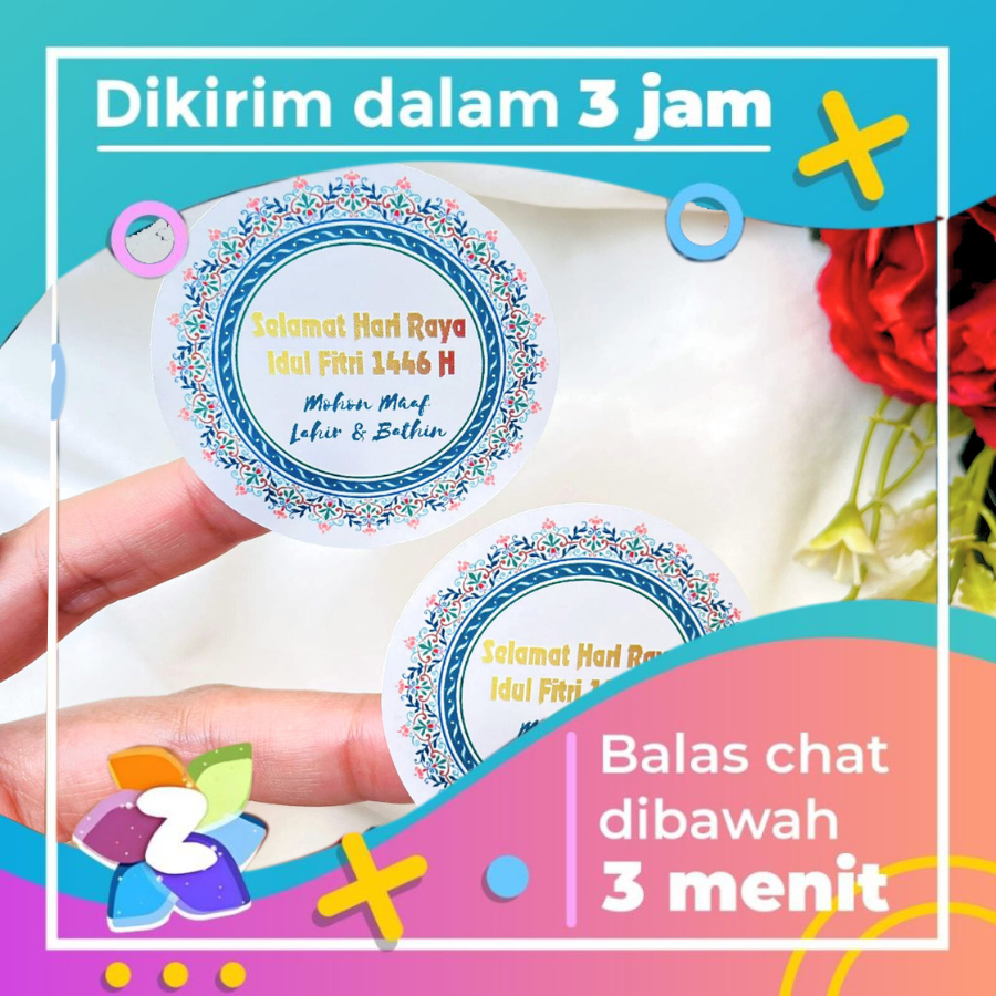 

9-15 Stiker Label Lebaran Sticker Chromo Idul Fitri Ramadan Bentuk Bulat Custom Free Desain Zennida