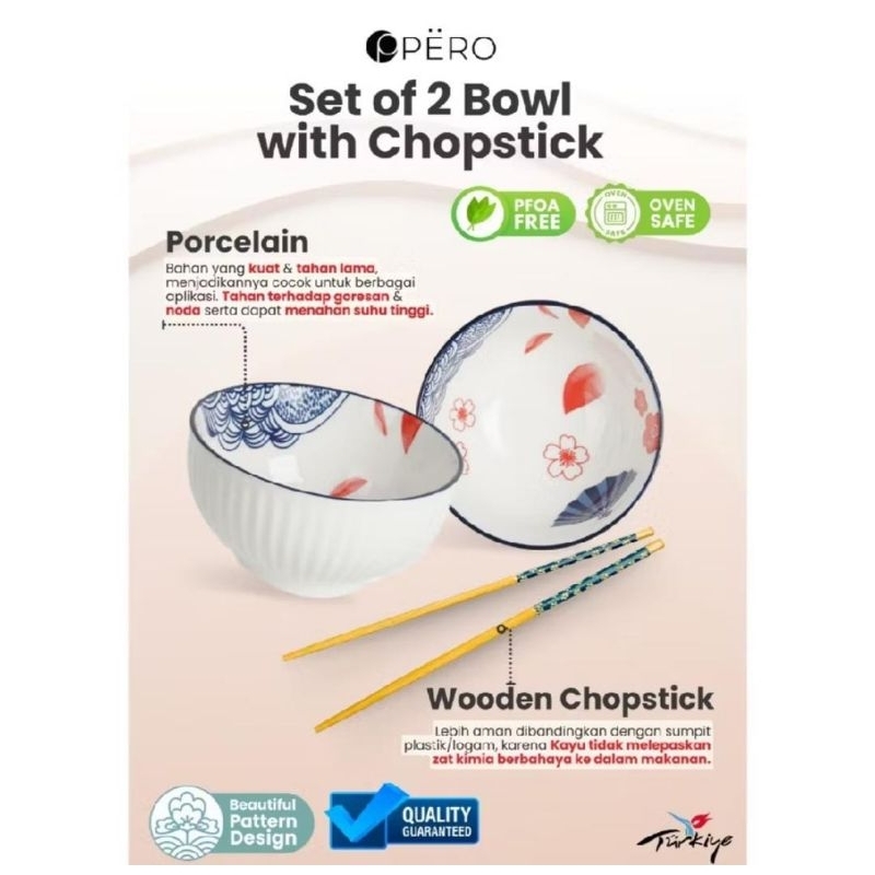 PERO Bowl set of 2 with chopstick/set mangkuk perceraian 2pcs