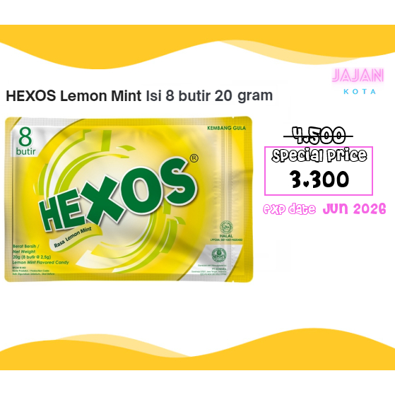 

Permen Hexos Lemon Mint isi 8 butir 20 gram