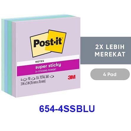

Post-It Super Sticky Notes 3M 654-4 Warna