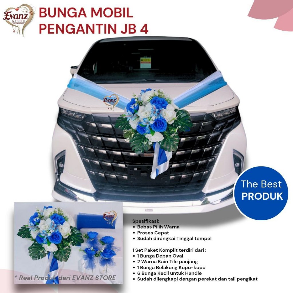 Bunga Mobil Pengantin Oval Big Free 6 Bubga Kecil perekat Magnet / Car Decoration wedding / bridal A