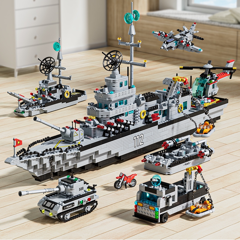 Mainan Balok Susun Mainan Brick  Kapal Induk Military Warship Boat Airplane Car Set Mainan Anak Laki