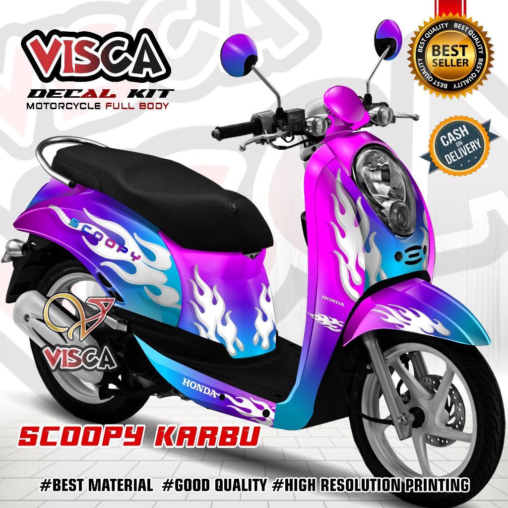 Decal Scoopy Karbu Full Body Stiker Scoopy Karbu Lama Striping Scoopy Karbu Lama Motif Bunglon Api