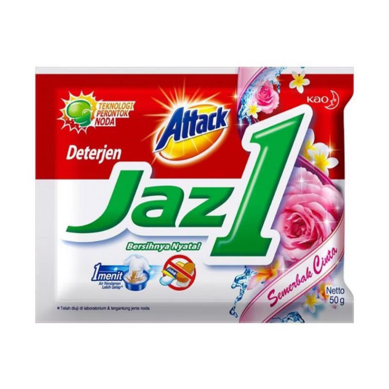 ATTACK JAZZ ONE JAZZ 1 DETERGEN BUBUK SABUN CUCI BAJU RENCENG ISI 6 SACHET WANGI ROSE BUNGA MAWAR DE