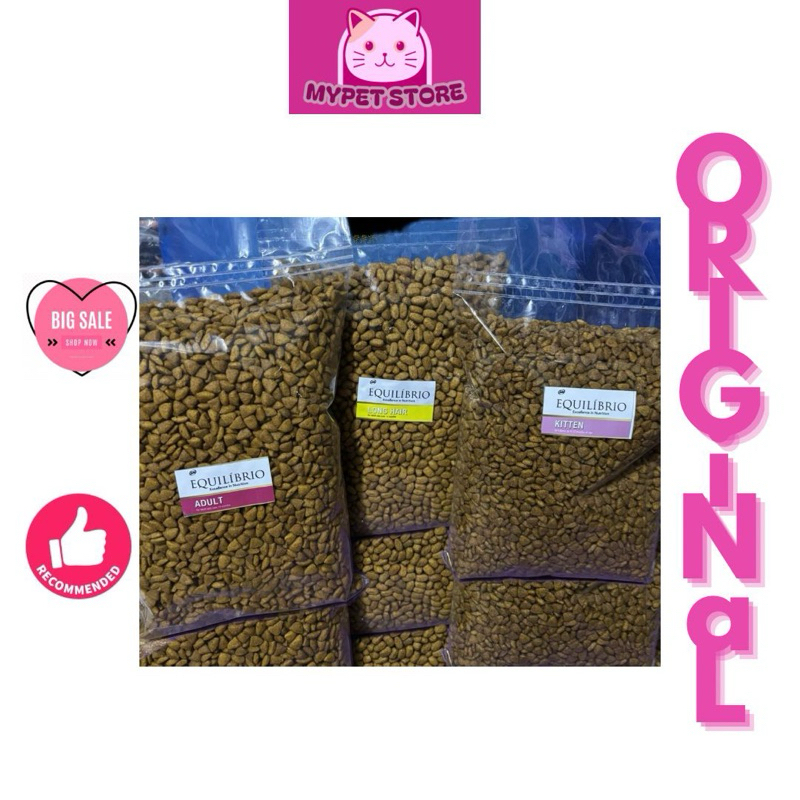 Equilibrio Repack 1kg adult hair ball, longh hair, dan kitten, makanan kucing super premium