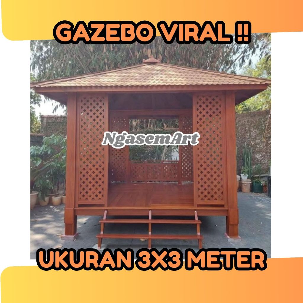 SAUNG GASEBO TAMAN l JUAL GAZEBO KAYU MAHONI