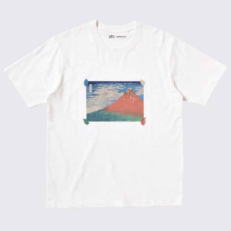 UNIQLO Men UT T-Shirt Kaos Pria Grafis Ukiyo-E Lengan Pendek Off White