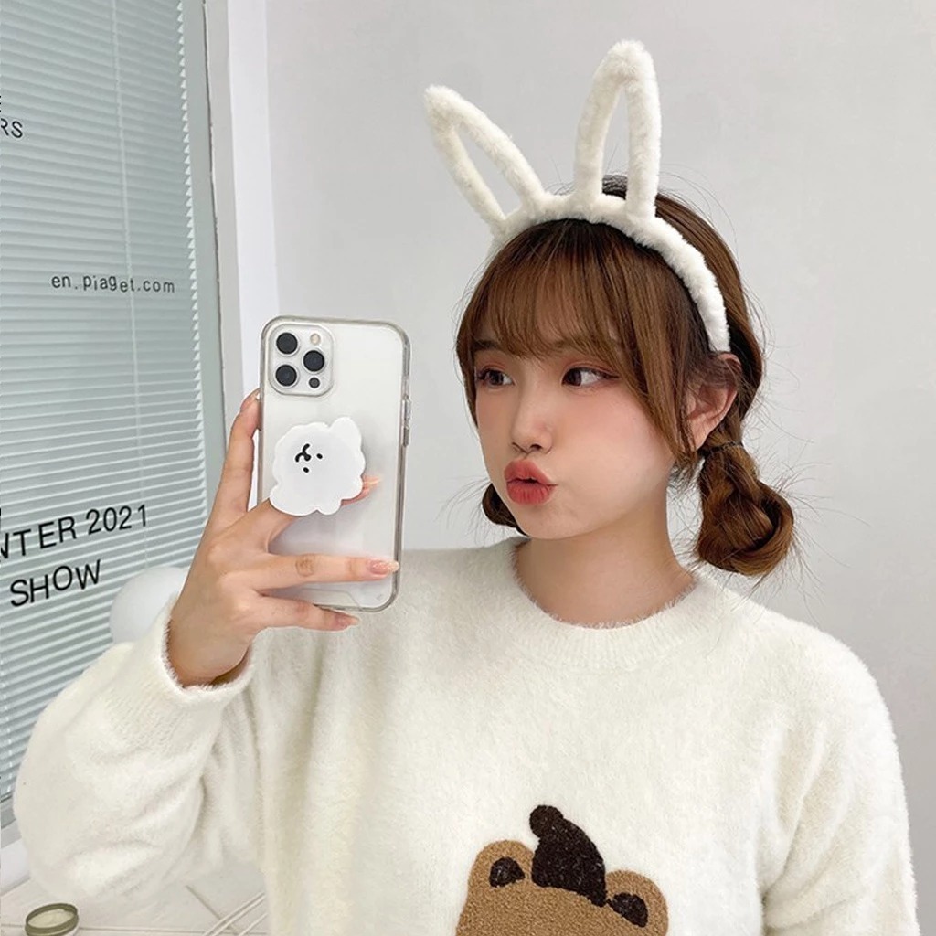 Bando Lucu Karakter Hewan Bulu Halus / Bando Motif Kuping Kelinci Beruang / Bandana Wanita Anak dan 