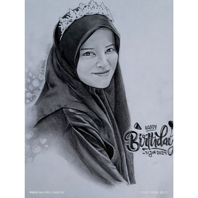 

jasa lukis sketsa wajah hitam-putih ukuran 21x30 cm cocok untuk hadiah ulang tahun atau hadiah orang terkasih