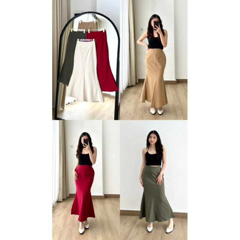 Rok Linen Span/Rok Linen Duyung/Rok Linem Korean Style/Rok Linen Panjang/Rok Linen A Line