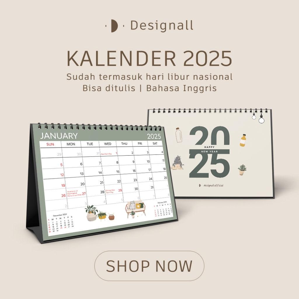 

Designall Kalender 2025 Aesthetic Meja/ Kalender Duduk Spiral DL