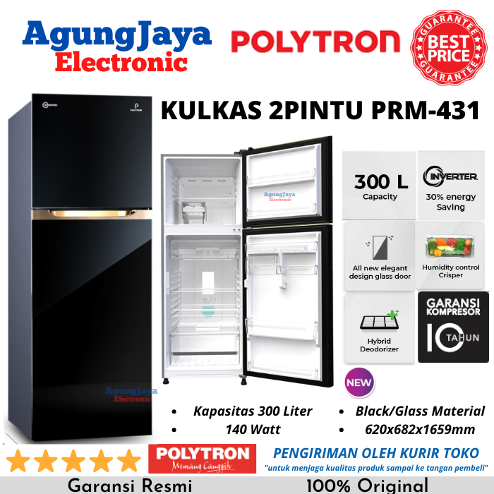 KULKAS POLYTRON PRM-431X INVERTER NEW BELLEZA LEMARI ES 2 PINTU 300 LITER (CILEGON SERANG)