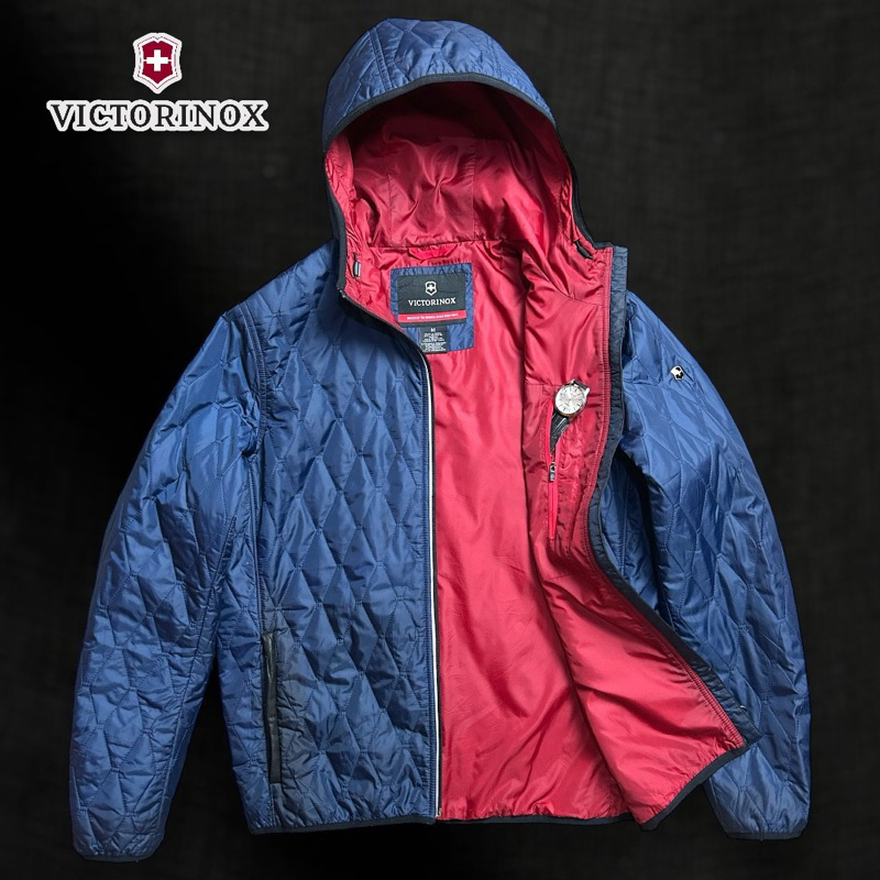 jaket outdoor victorinox original quilted hoodie jacket windbreaker asli ori authentic motor biker t