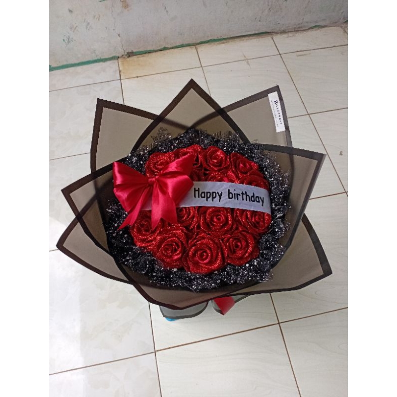 

buket bunga pita satin 15 tangkai + gliter + pita tulisan