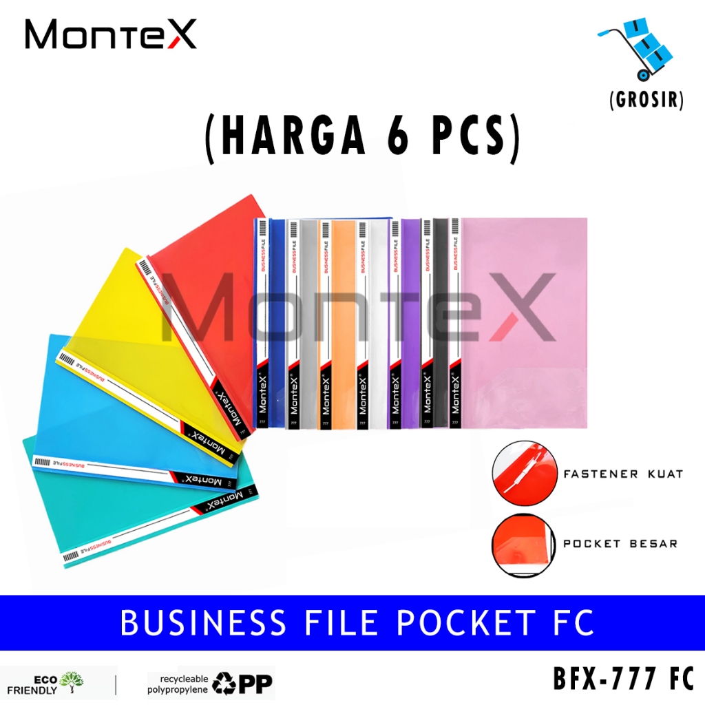 

MONTEX (6PCS) BUSINESS BISNIS FILE POCKET KANTONG F4 BFX777 (GROSIR) 14 WARNA PILIHAN