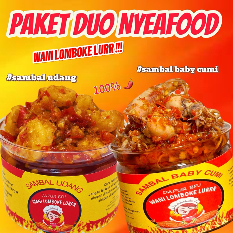

(KEMASAN BARU)PAKET DUO SAMBAL NYEAFOOD ! (SAMBAL BABY CUMI & SAMBAL UDANG)