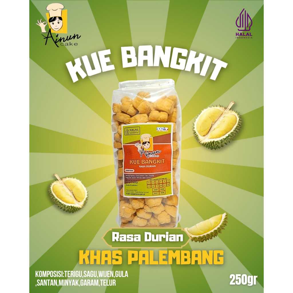 

kue bangkit rasa durian ainun cake oleh oleh khas palembang 250 gr / kue lebaran /kue kering /snack /camilan /cemilan/makanan ringan /tanpa pengawet/tanpa pewarna /alami /halal /viral /jajanan legend /gurih /manis /bingen/cookies/pastry/hampers idul fitri