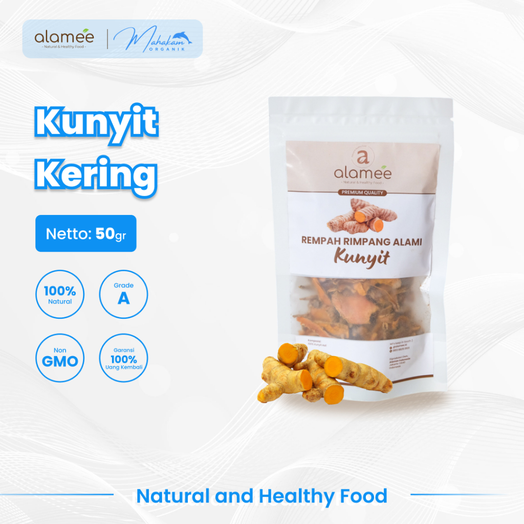 

ALAMEE Kunyit Kering Dried Turmeric Iris Rimpang Organik Alami Kunir Rempah Spice 50gr