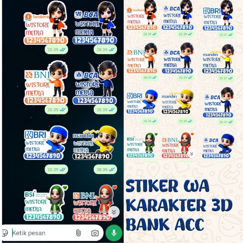 Jasa Stiker WhatsApp Karakter 3D Stiker Wa Rekening Bank Acc Stiker 3D
