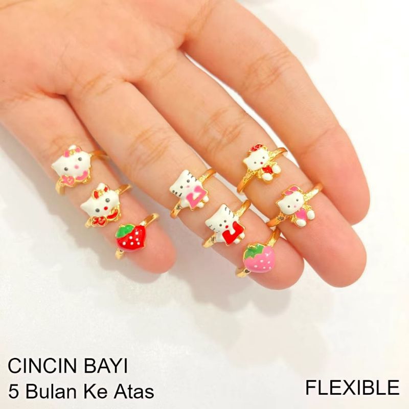 cincin bayi / anak motif Kitty dan strawberry warna emas 24k