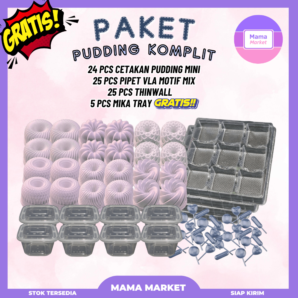 [PAKET PUDDING] 24 PCS Cetakan Pudding Mini Motif Mix + 25 PCS Pipet Vla Fla Motif Mix + 25 PCS Thin