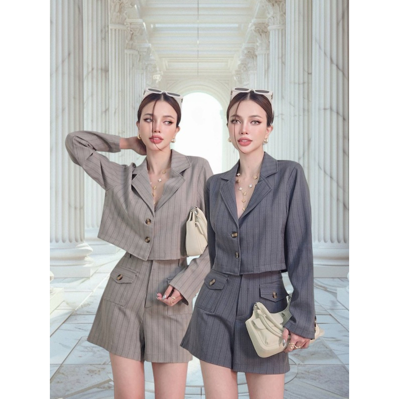 Berry Set (Long Sleeve Crop Blazer Shorts Set Cotton Candy Import Bangkok)