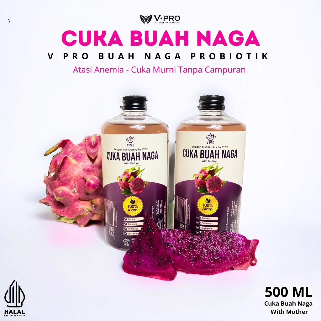 

V Pro Cuka Buah Naga Probiotik - Fermentasi Alami untuk Atasi Anemia - 500 ML