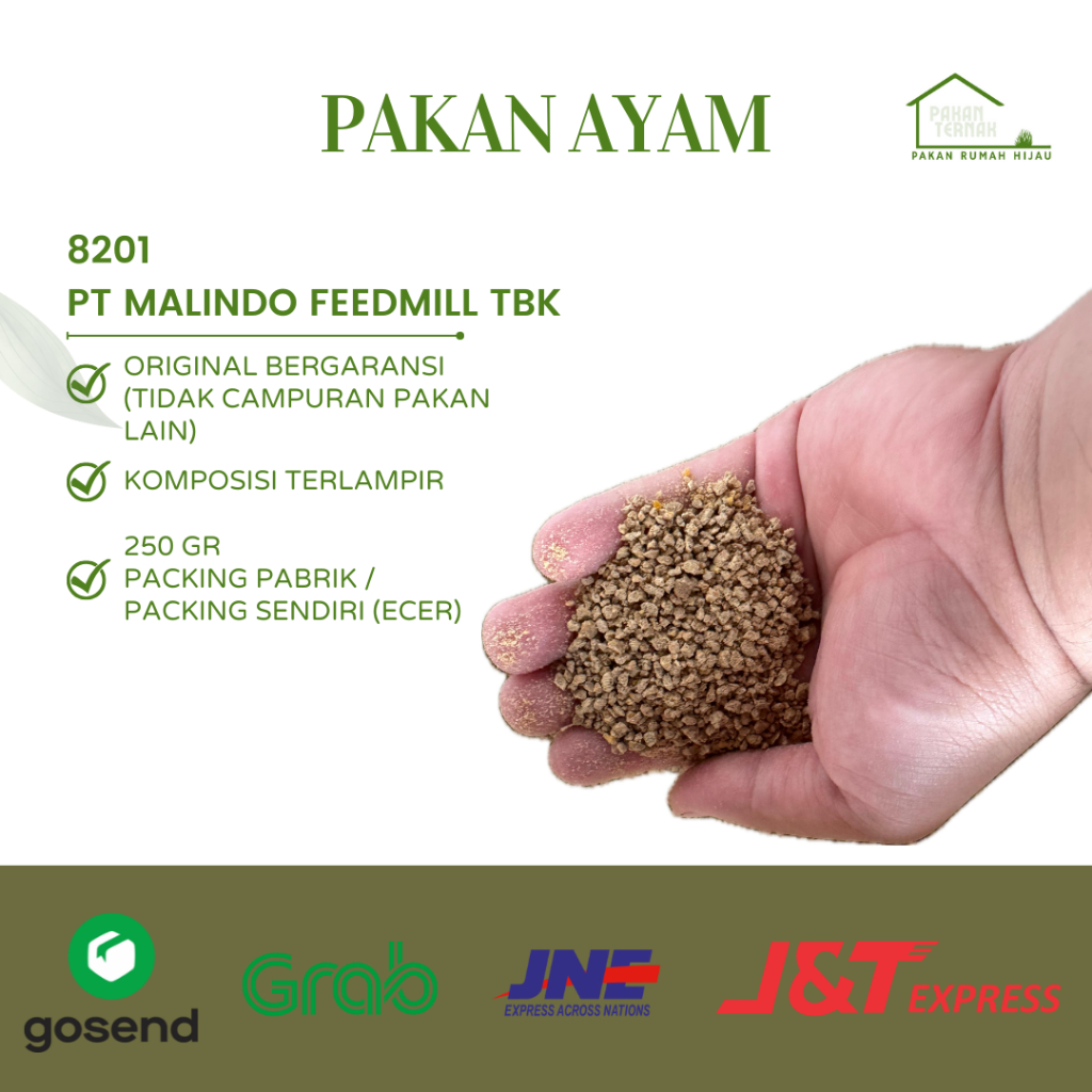 pakan ayam 250 gram (8201 malindo) protein tinggi (eceran)