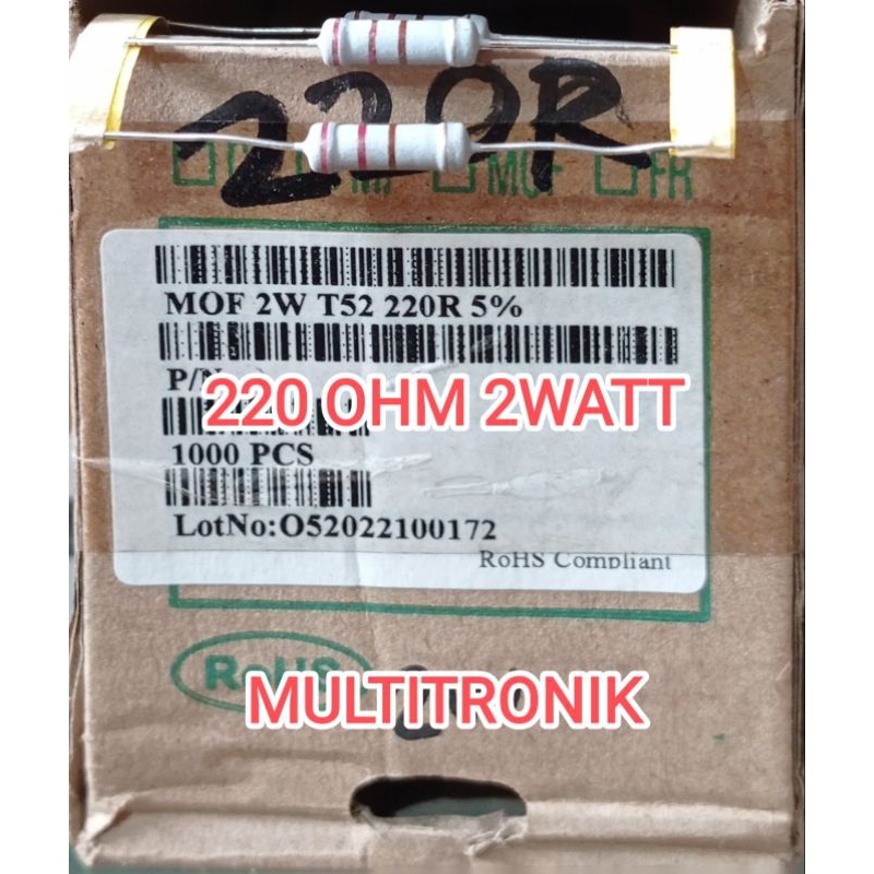 RESISTOR 2WATT 220R 5% RESISTOR 220R (220 OHM) 2WATT MOF TAIWAN