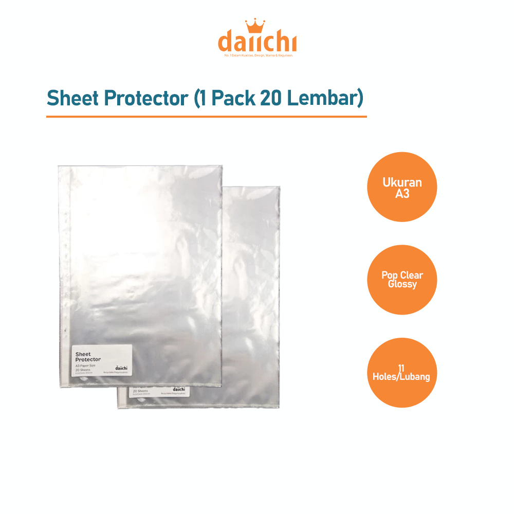

Daiichi - Sheet Protector PP Pocket Pelindung Kertas Ukuran A3 (20 Lembar/pak)