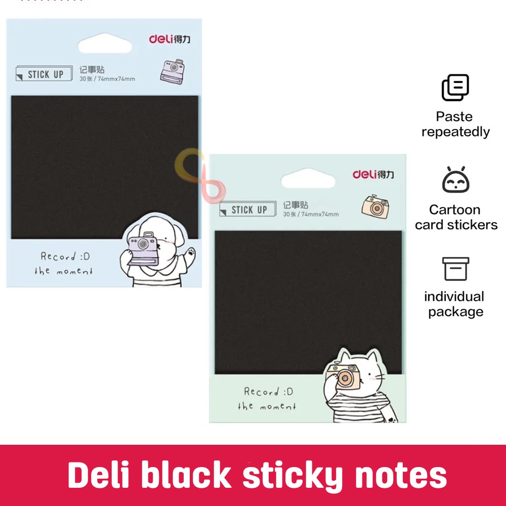 

Sticky notes HITAM Deli Memo tempel kertas warna HITAM pad notes kertas memo paper notes