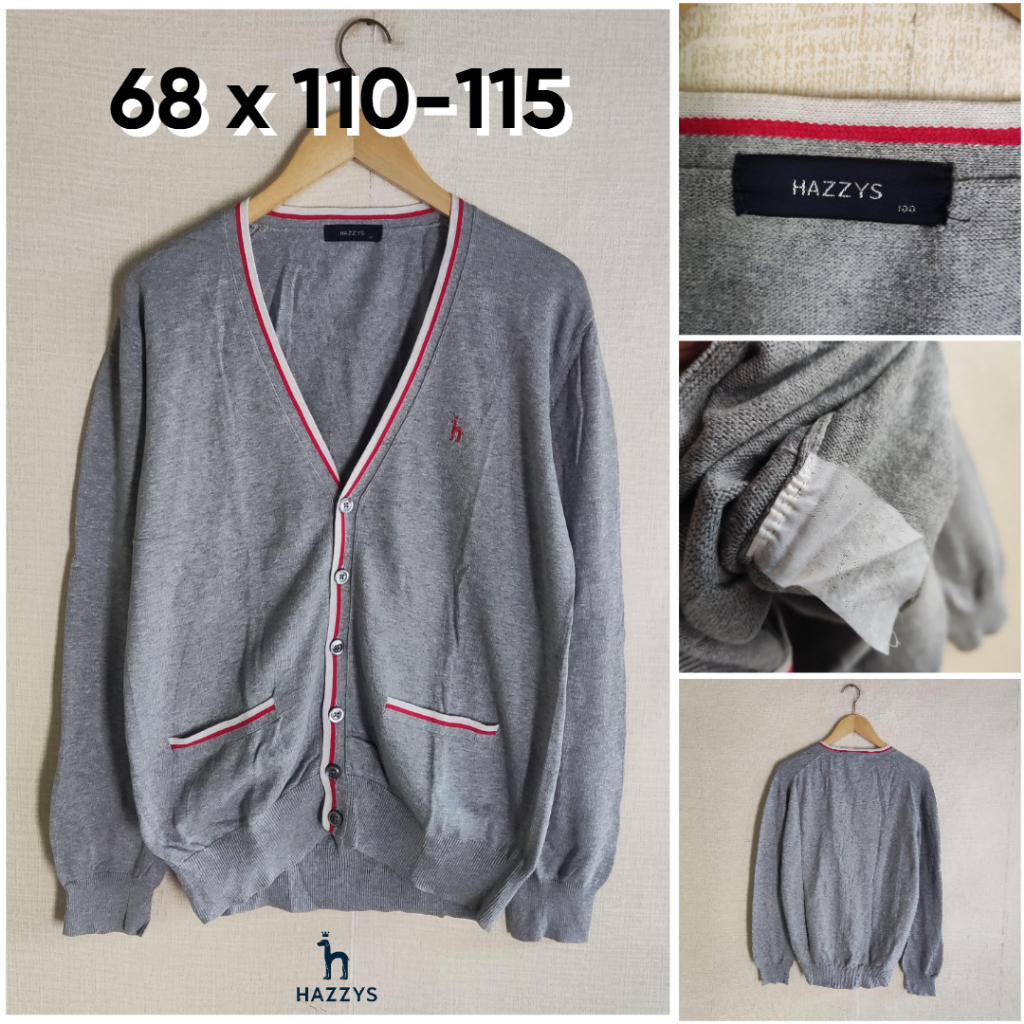 Cardigan Hazzys Abu V Neck Size L Pria Wanita Atasan Outer Knit Sweater Cardi Unisex With Pocket GF9