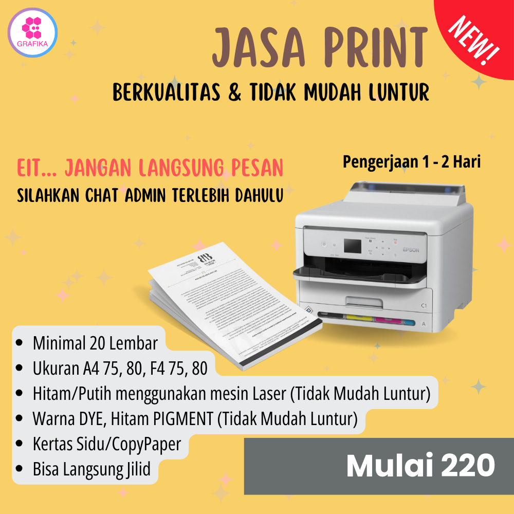 

Jasa Print HVS A4 F4 Dokumen Murah dan Berkualitas, Menggunakan Tinta Pigment dan Laser