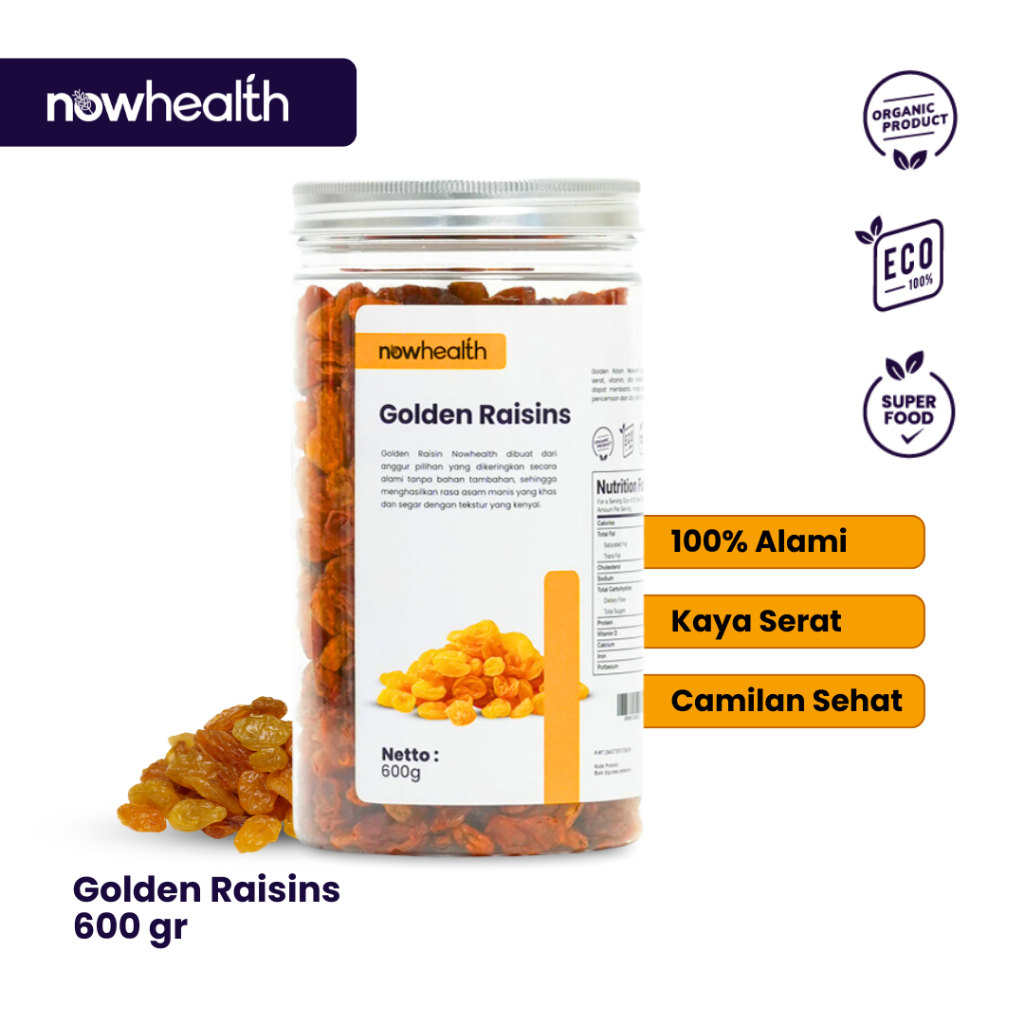 

Golden Raisin 600 gr Nowhealth Kismis Asam Manis Organik Topping Campuran Camilan Sehat