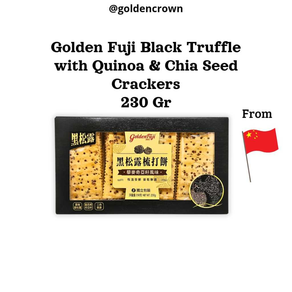 

Golden Fuji Black Truffle with Quinoa and Chia Seed Crackers / Krekers dengan Quinoa dan Biji Chia rasa Truffle 230g
