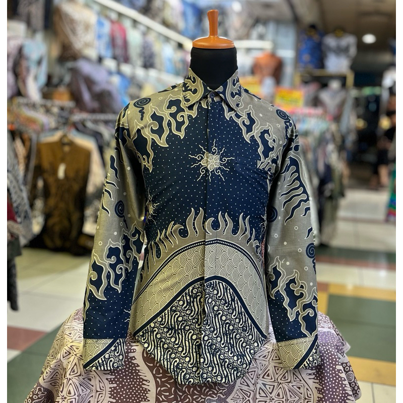 rendy bayik atau arsyi batik,batik pria bahan katun lapisan trikot warna navy kombinasi abu abu