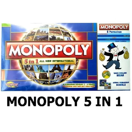 Mainan Monopoli 5 in 1 Internasional Bahasa Indonesia terdiri dari 5 Game