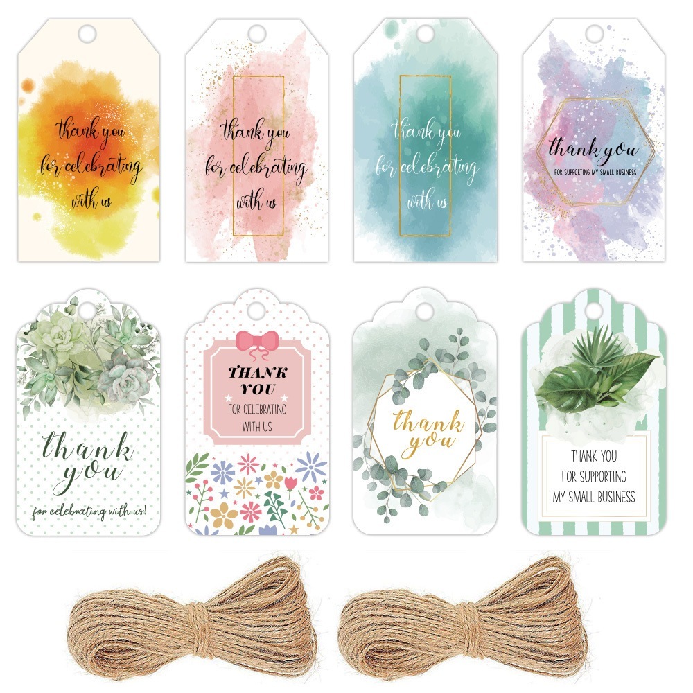 

50Pcs Hangtag Thankyou (termasuk tali rami)/ Label Hangtag Gift Packaging DIY Thankyou