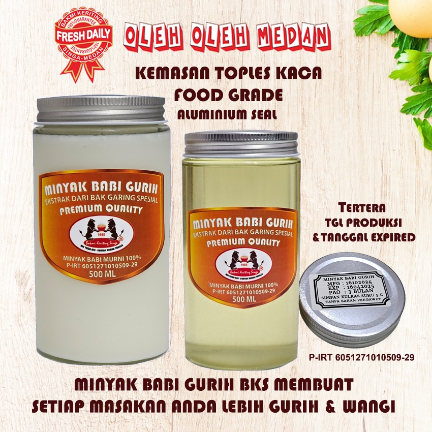 

Minyak Babi Lard Oil Murni Gurih BKS (Bakmi Keriting Singa) Premium Quality 500 ml (Tekstur Jernih & Bening)